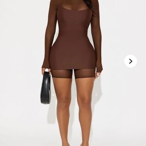 Fashion Nova Brown Long Sleeve Bodycon Mini Dress